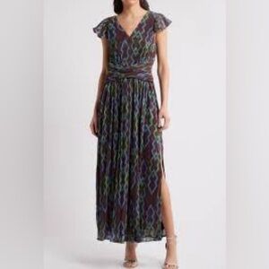 Chic Black and Blue Patterned Maxi Dress